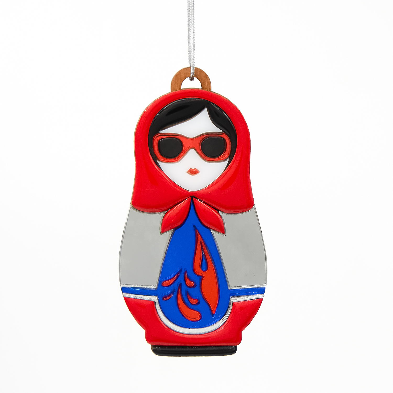 Ёлочная игрушка Матрёшка с узорами (красный с синим) Ёлочная игрушка Матрёшка с узорами (красный с синим)
