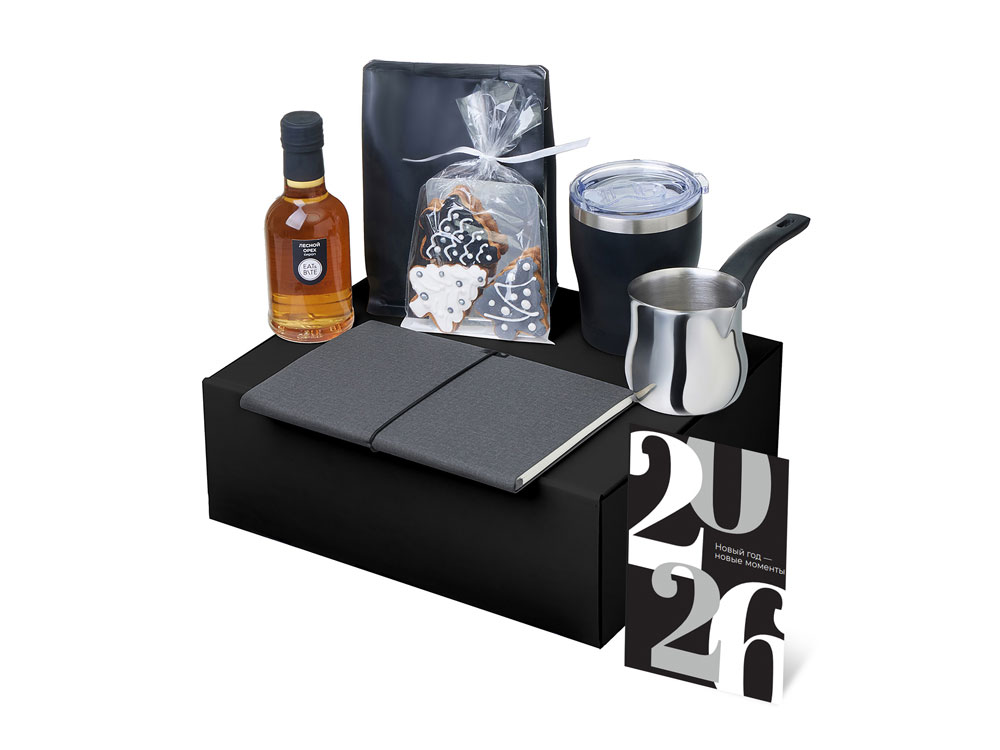 Подарочный набор с туркой, кофе и термокружкой, серый