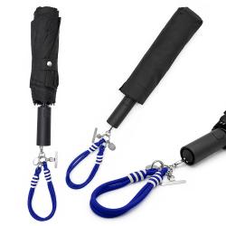 Автоматический противоштормовой зонт DaryaM с обвесом, чёрный/синий