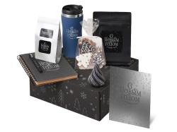 Подарочный набор c термокружкой, чаем, кофе и блокнотом, темно-синий