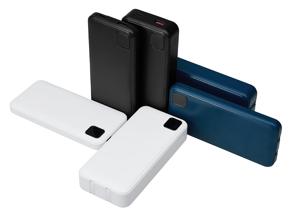 Внешний аккумулятор со встроенными кабелями Фрэйм, 10000мач, черный