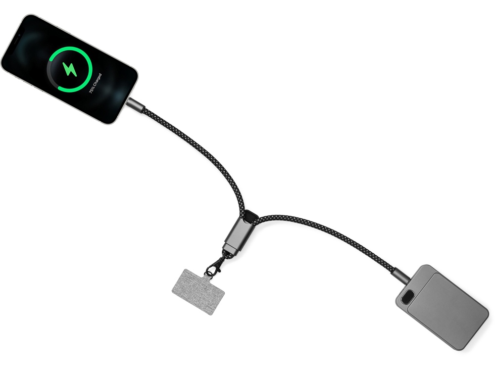 Ремешок-держатель для телефона с зарядным кабелем USB-C - USB-C Lany Wristband Charge Eco, серый