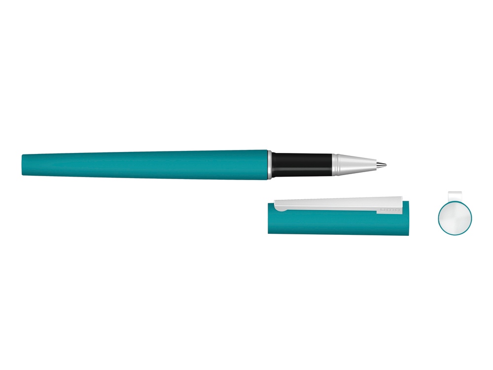 Ручка металлическая роллер Brush R GUM soft-touch с зеркальной гравировкой, бирюзовый