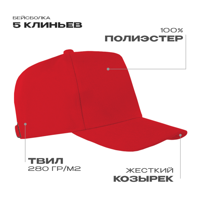 Бейсболка STAN 5 клиньев полиэстер 280, 20