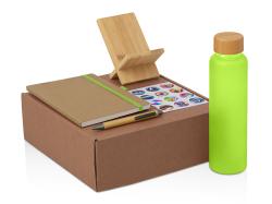 Подарочный набор с бутылкой для воды. блокнотом, ручкой и подставкой для телефона, зеленое яблоко