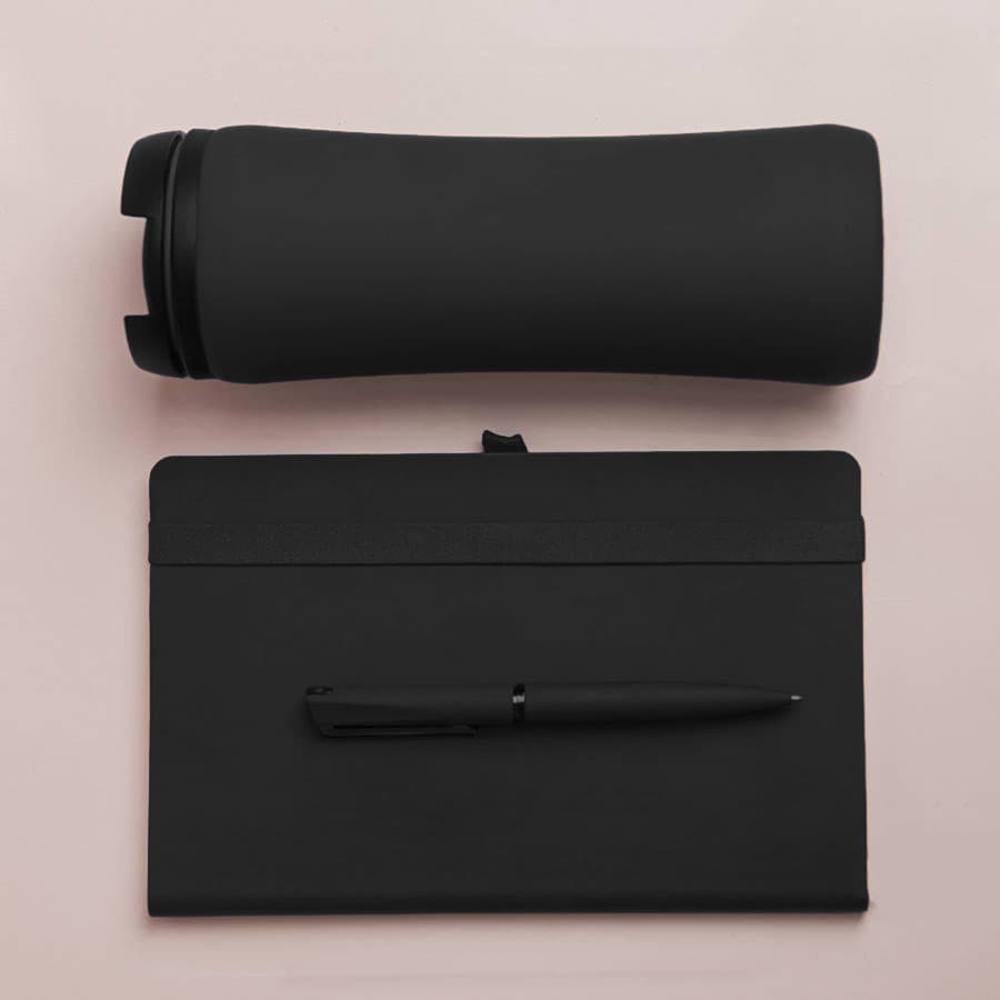 Набор подарочный OFFICEKIT: термос, ежедневник, ручка,  стружка, коробка, черный