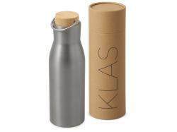 Вакуумная термобутылка с бамбуковой крышкой Klas, 500 мл, серебристый