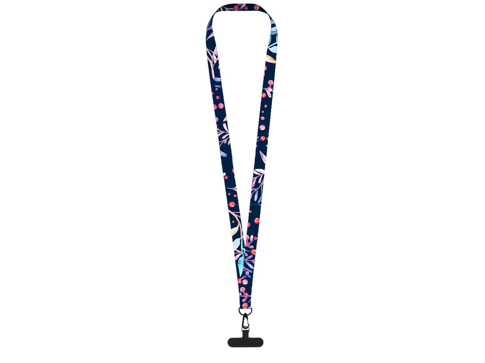 Ланъярд 2 см под сублимацию с трендовым карабином и узким держателем для телефона из ПЭ, черный