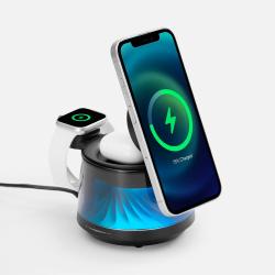 Bluetooth-колонка с подсветкой и беспроводной зарядкой Quantium, черная Bluetooth-колонка с подсветкой и беспроводной зарядкой Quantium, черная