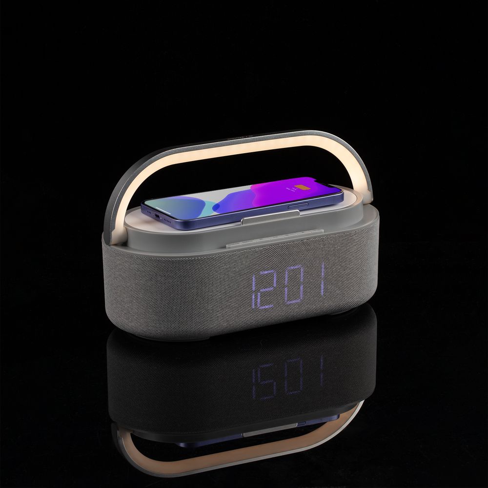 Колонка с часами и беспроводной зарядкой Veske ver.2, серая