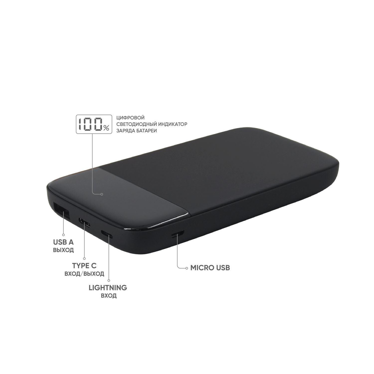 Внешний аккумулятор Bplanner Power 3 ST, софт-тач, 10000 mAh (Черный)