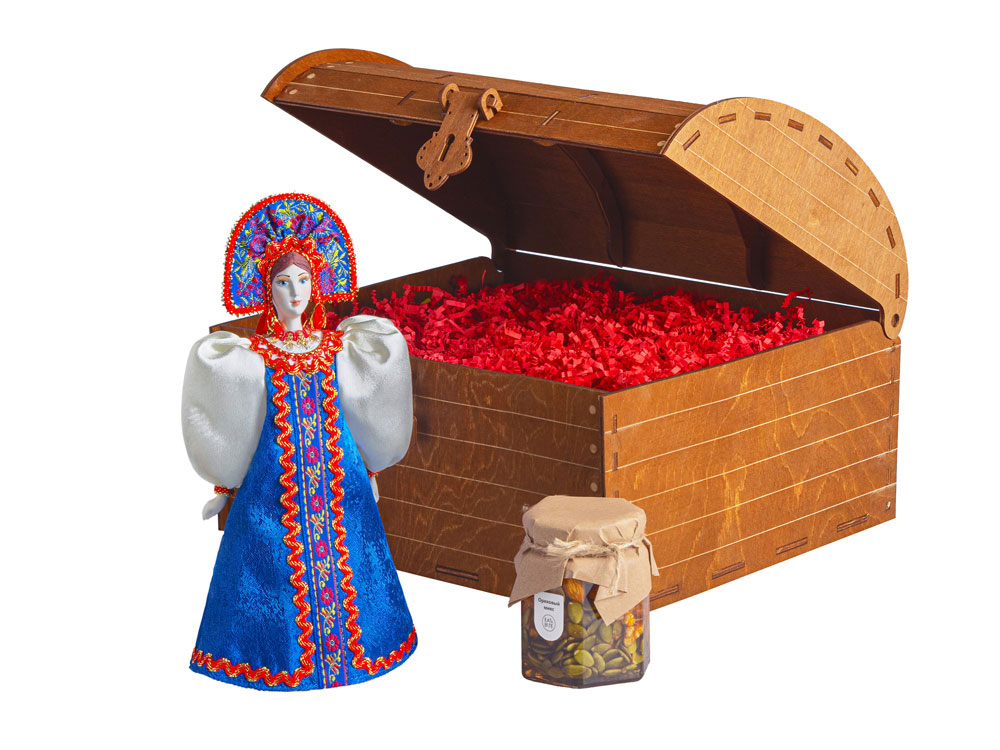 Подарочный набор: кукла фарфоровая, мед, синий Подарочный набор: кукла фарфоровая, мед, синий