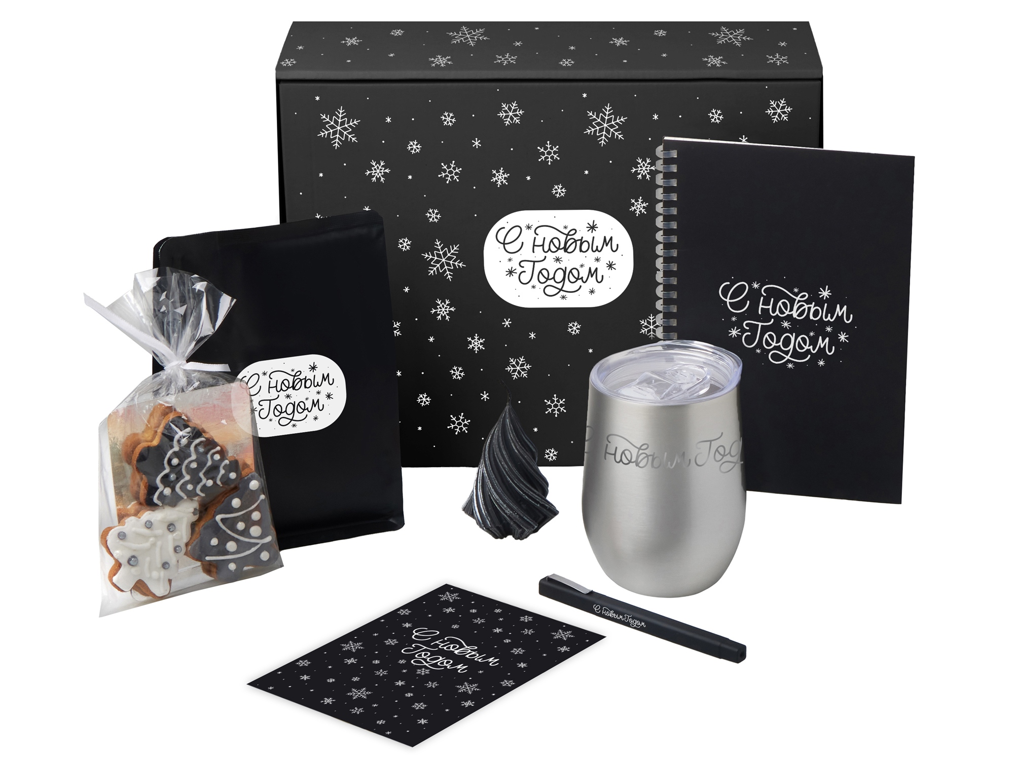 Подарочный набор c термокружкой, блокнотом, ручкой и свечкой, серебристый