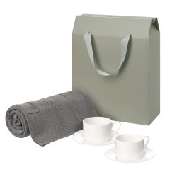 Подарочный набор Mokko, Сella, серый в коробке-пакете (две чайных пары, плед)