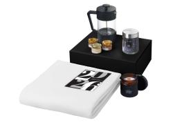 Подарочный набор c пледом, френчпрессом, чаем и медом, белый Подарочный набор c пледом, френчпрессом, чаем и медом, белый