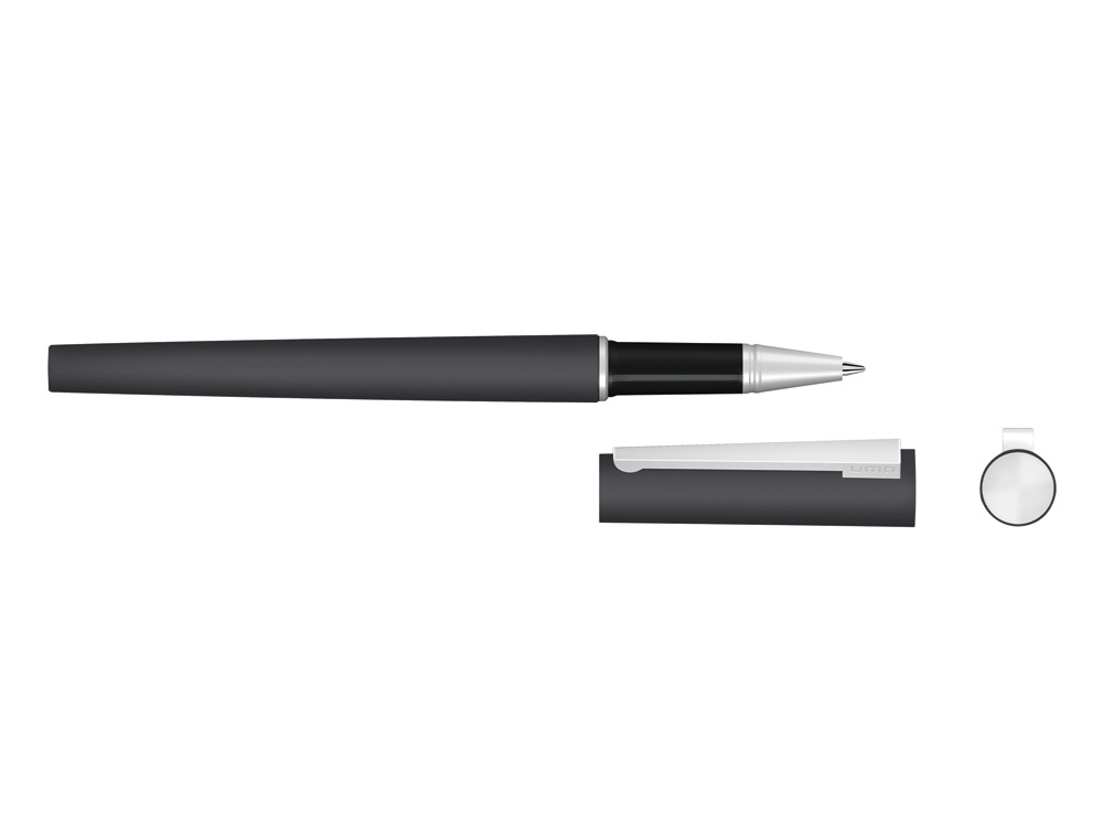 Ручка металлическая роллер Brush R GUM soft-touch с зеркальной гравировкой, черный