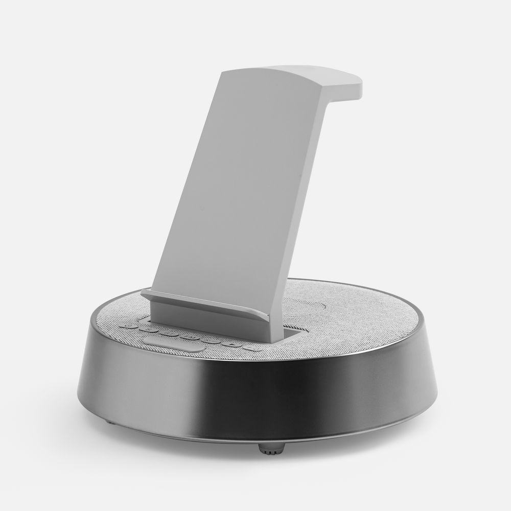 Bluetooth-колонка с беспроводной зарядкой и часами netEnergy, серая Bluetooth-колонка с беспроводной зарядкой и часами netEnergy, серая