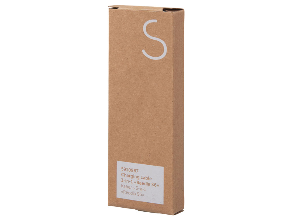 Кабель 3-в-1 с подсветкой лого Reedia S6, бамбук, черный