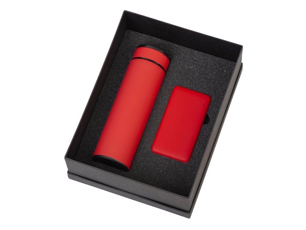 Подарочный набор с термосом и повербанком С1, красный Подарочный набор с термосом и повербанком С1, красный