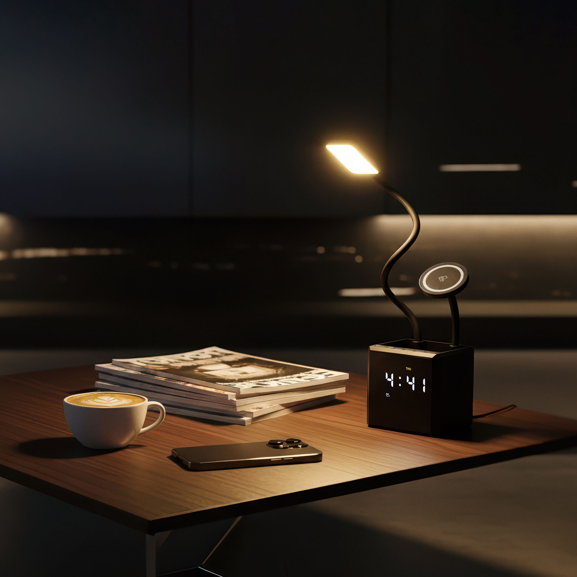 Лампа "Smart Flex" с беспроводным 3в1 (15W) ЗУ с MagSafe, часами, карандашницей и подсветкой логотипа Лампа "Smart Flex" с беспроводным 3в1 (15W) ЗУ с MagSafe, часами, карандашницей и подсветкой логотипа