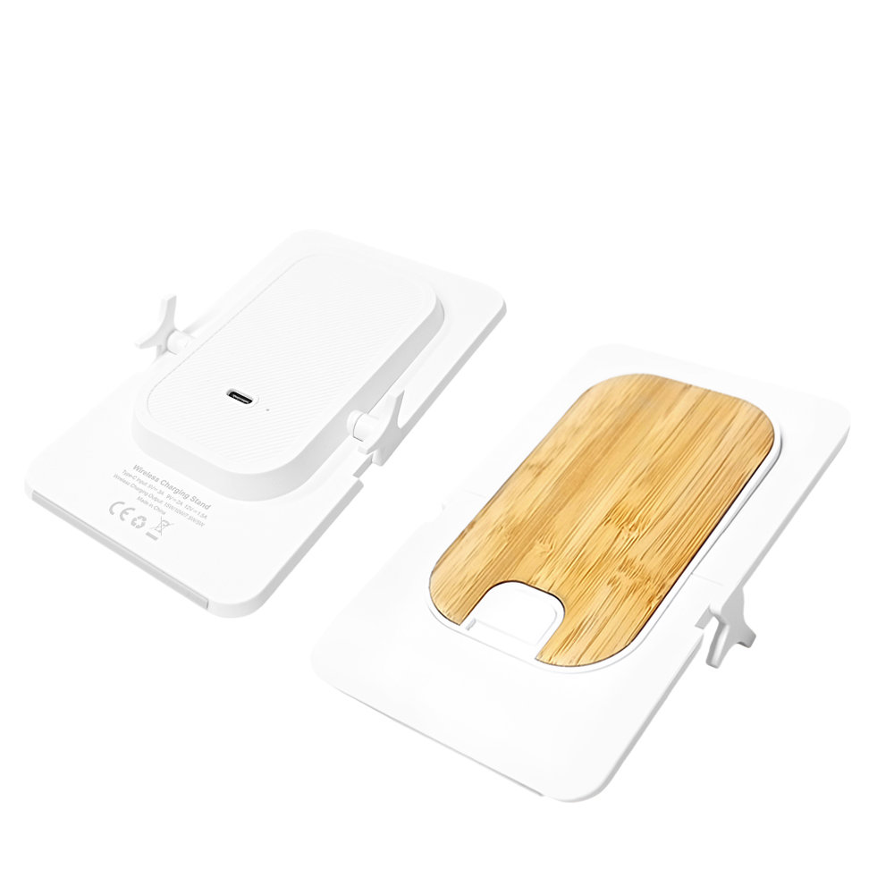 Беспроводное зарядное устройство Bambooco 15W, белый с бамбуковым Беспроводное зарядное устройство Bambooco 15W, белый с бамбуковым