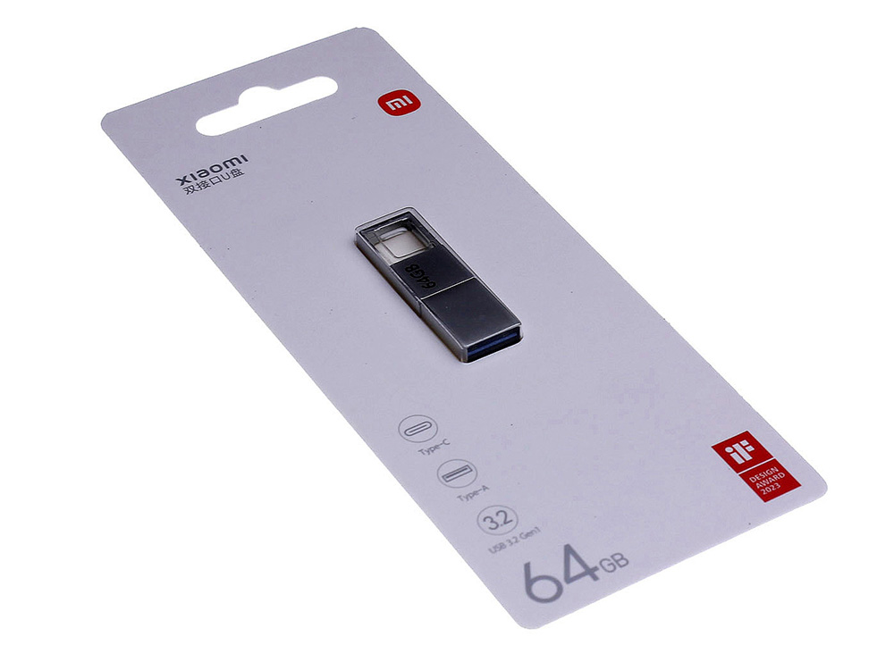 USB 3.0-флешка на 64 Гб с разъемами USB-A и Type-C, серебристый