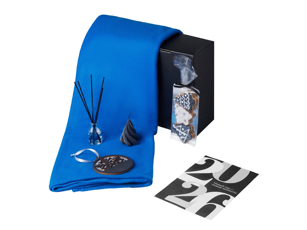 Подарочный набор с пледом, свечой и диффузором, синий