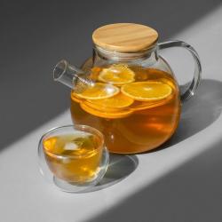 Стеклянный заварочный чайник Sencha с бамбуковой крышкой Стеклянный заварочный чайник Sencha с бамбуковой крышкой