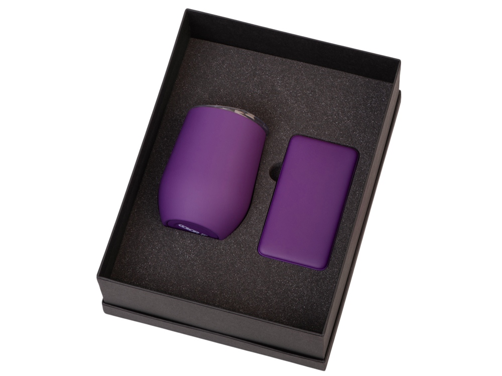 Подарочный набор с термокружкой и повербанком С2, 10000 mAh, фиолетовый