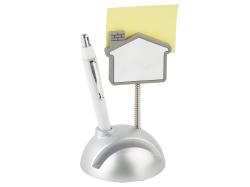 Подставка для визиток и ручки с держателем для бумаги Домик, серебристый/белый (Р)