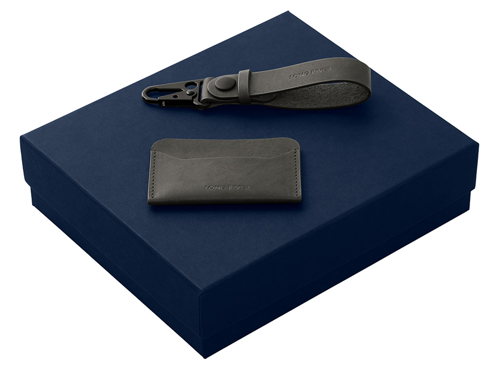 Подарочный набор Long River: картхолдер, ремешок для ключей, синяя коробка