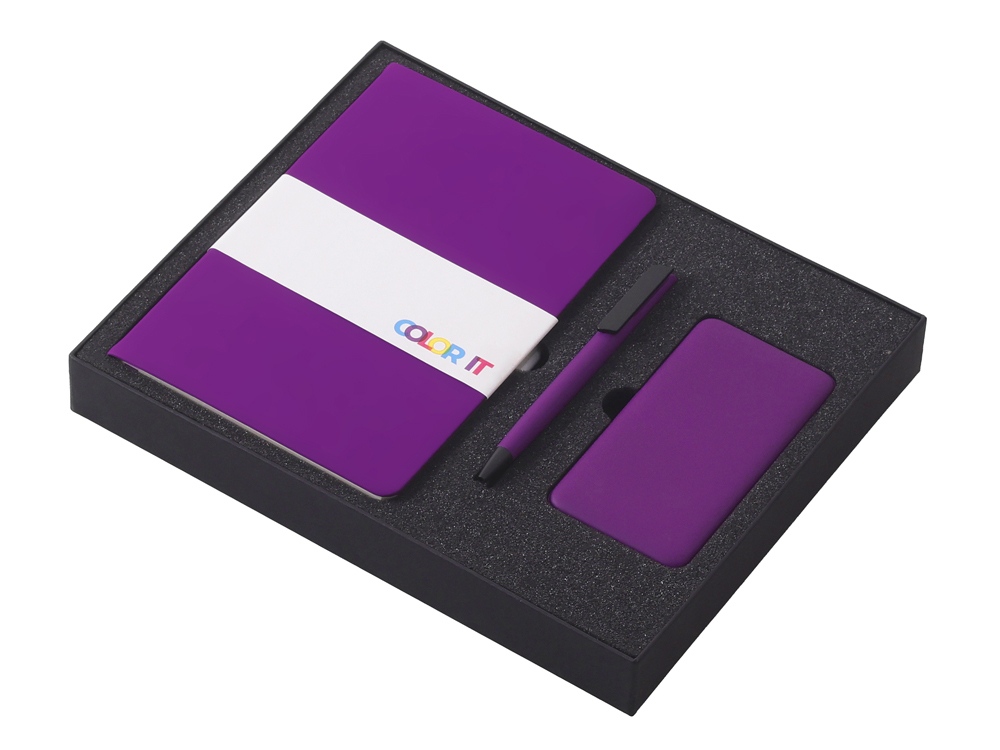 Подарочный набор c блокнотом С2, ручкой и повербанком 5000 mAh, фиолетовый