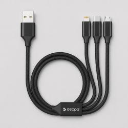 Дата-кабель 3 в 1: micro USB, USB-C, Ligthning, алюминий, 1.2м, черный, Deppa Дата-кабель 3 в 1: micro USB, USB-C, Ligthning, алюминий, 1.2м, черный, Deppa