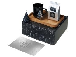 Подарочный набор с кружкой, подносом, свечой и чаем, черный