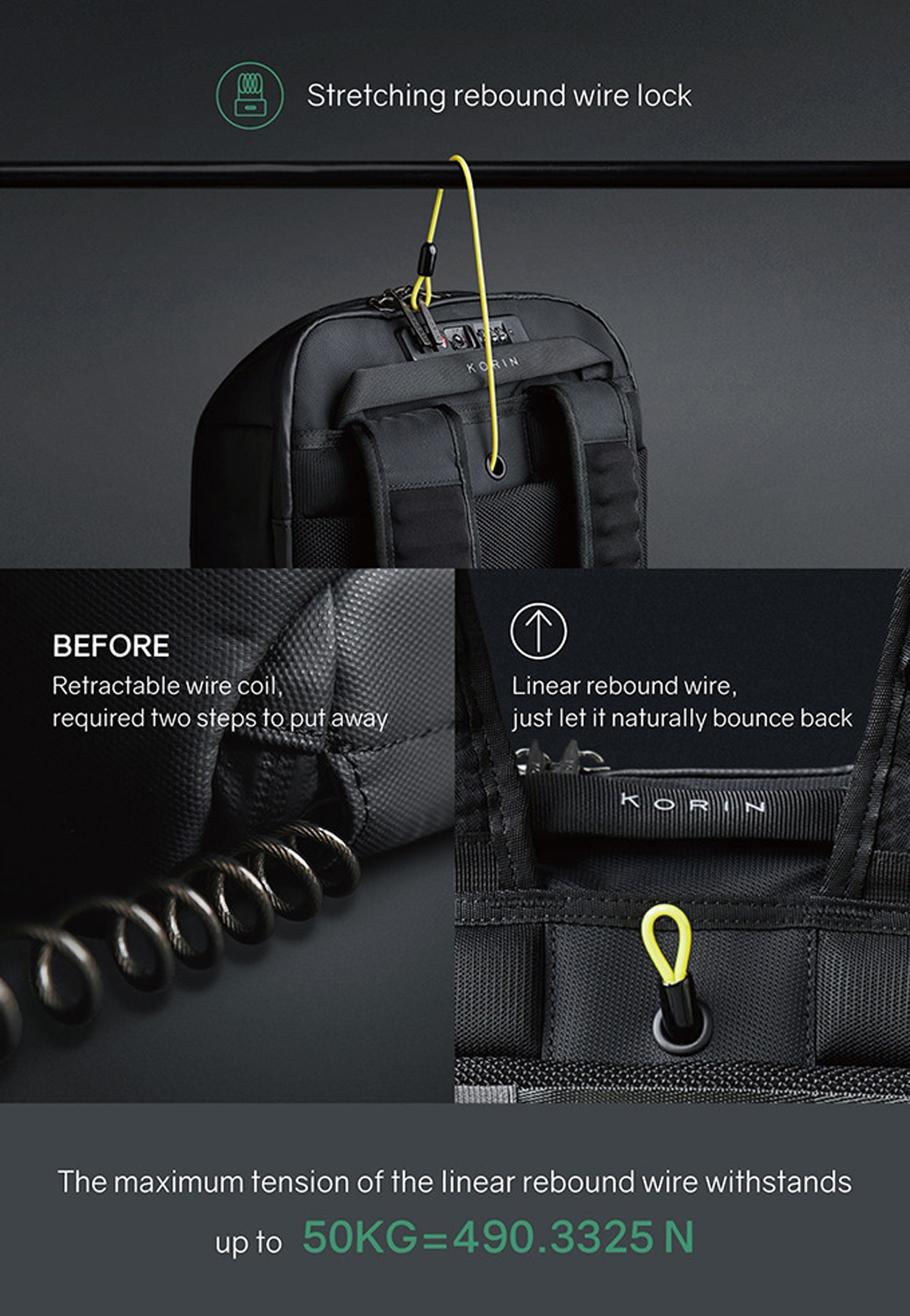 Рюкзак KORIN FlipPack 47х30х17 см, зеленый/черный