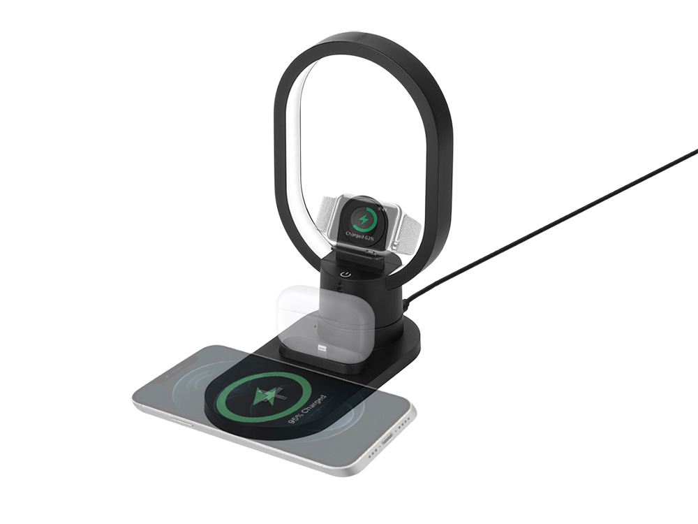 Беспроводная зарядная станция 4-в-1 Portal c лампой, 15 Вт, черный