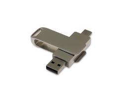 USB-флешка на 64 Гб поворотный механизм 2 в 1, c дополнительным разъемом Type-C с одноцветным металлическим клипом, серый