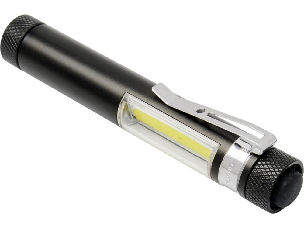 Карманный фонарик Stix с зажимом, оснащен бескорпусным чипом и магнитным держателем, черный