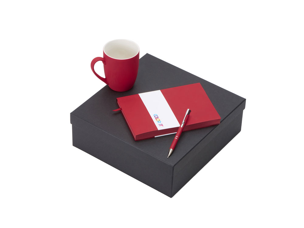 Подарочный набор с блокнотом С1, металлической ручкой и кружкой, красный
