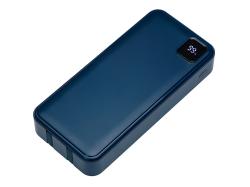Внешний аккумулятор со встроенными кабелями Фрэйм Про, быстрая зарядка, 20000мач, тёмно-синий