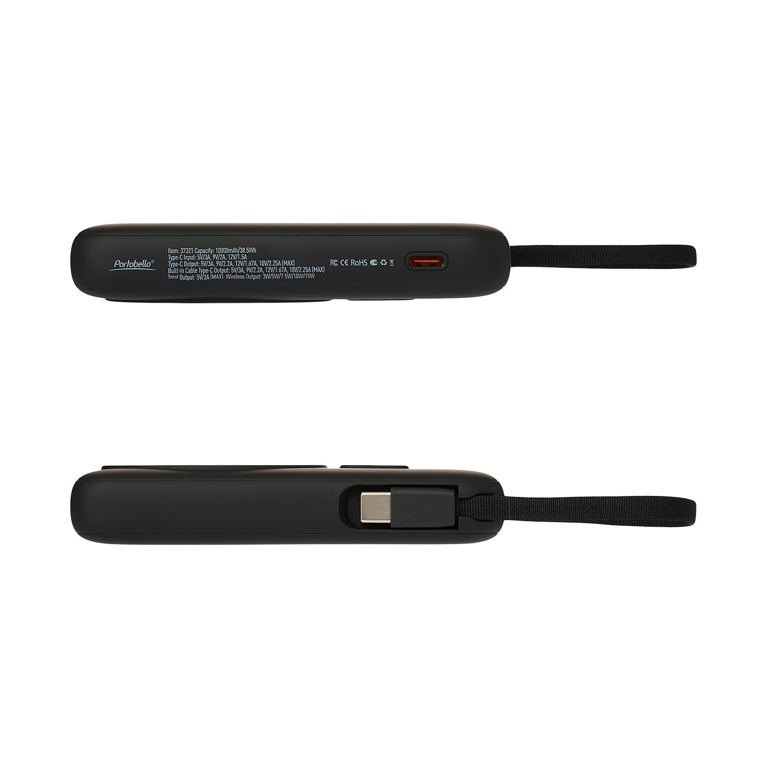 Внешний аккумулятор Комбо (Combo) 4-в-1 10000mAh с функцией беспроводной зарядки 15W, черный