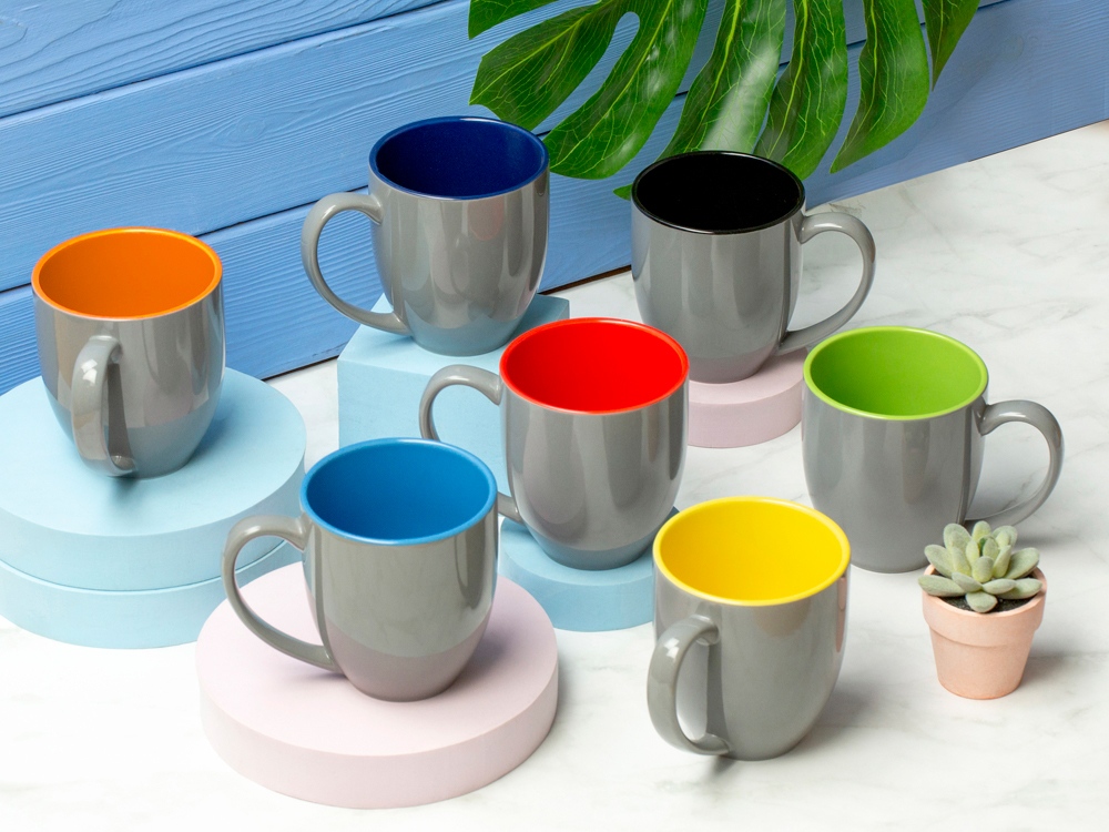 Кружка керамическая Gracy 470мл, серый/желтый