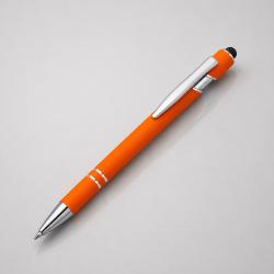 Ручка металлическая soft-touch шариковая со стилусом Sway, оранжевый/серебристый Ручка металлическая soft-touch шариковая со стилусом Sway, оранжевый/серебристый