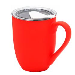 Кружка с крышкой Velvet Duo, софт-тач, красная/белая