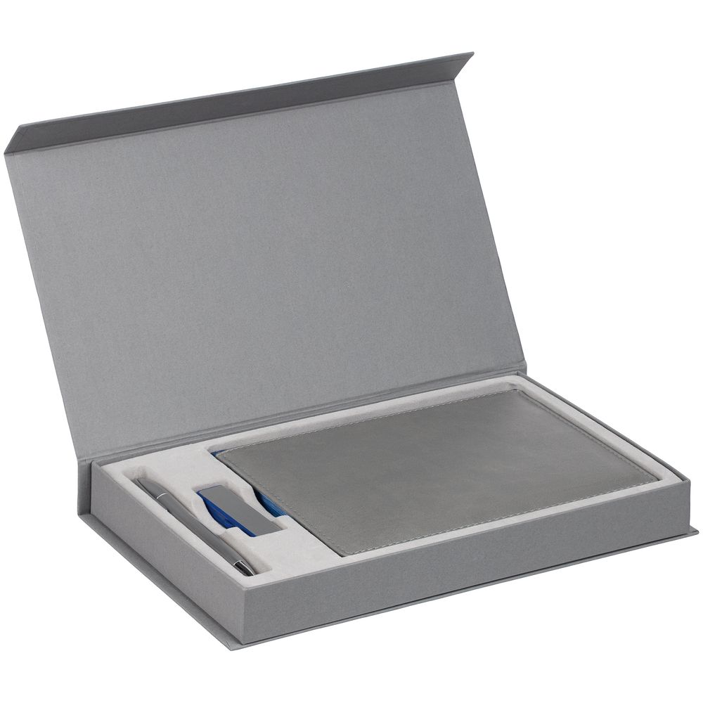 Коробка Horizon Magnet с ложементом под ежедневник, флешку и ручку, серая