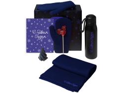 Подарочный набор с варежками, шарфом и термосом, темно-синий Подарочный набор с варежками, шарфом и термосом, темно-синий