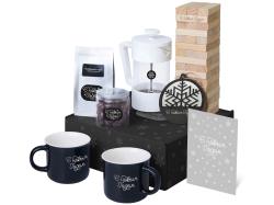 Подарочный набор c френчпрессом, кружками и чаем, белый Подарочный набор c френчпрессом, кружками и чаем, белый