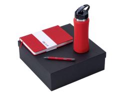 Подарочный набор с блокнотом С3, металлической ручкой и бутылкой для воды, красный