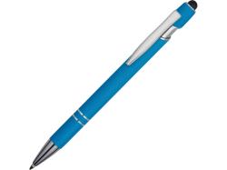 Ручка металлическая soft-touch шариковая со стилусом Sway, голубой/серебристый