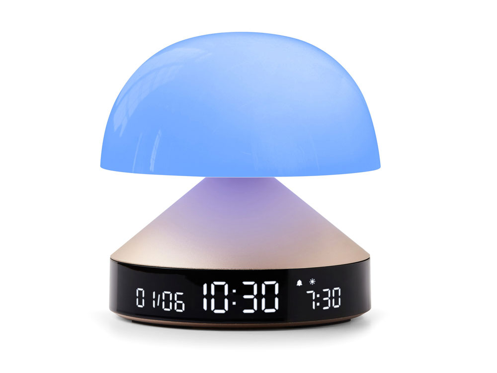 Светильник с часами и световым будильником Mina Sunrise, золотистый